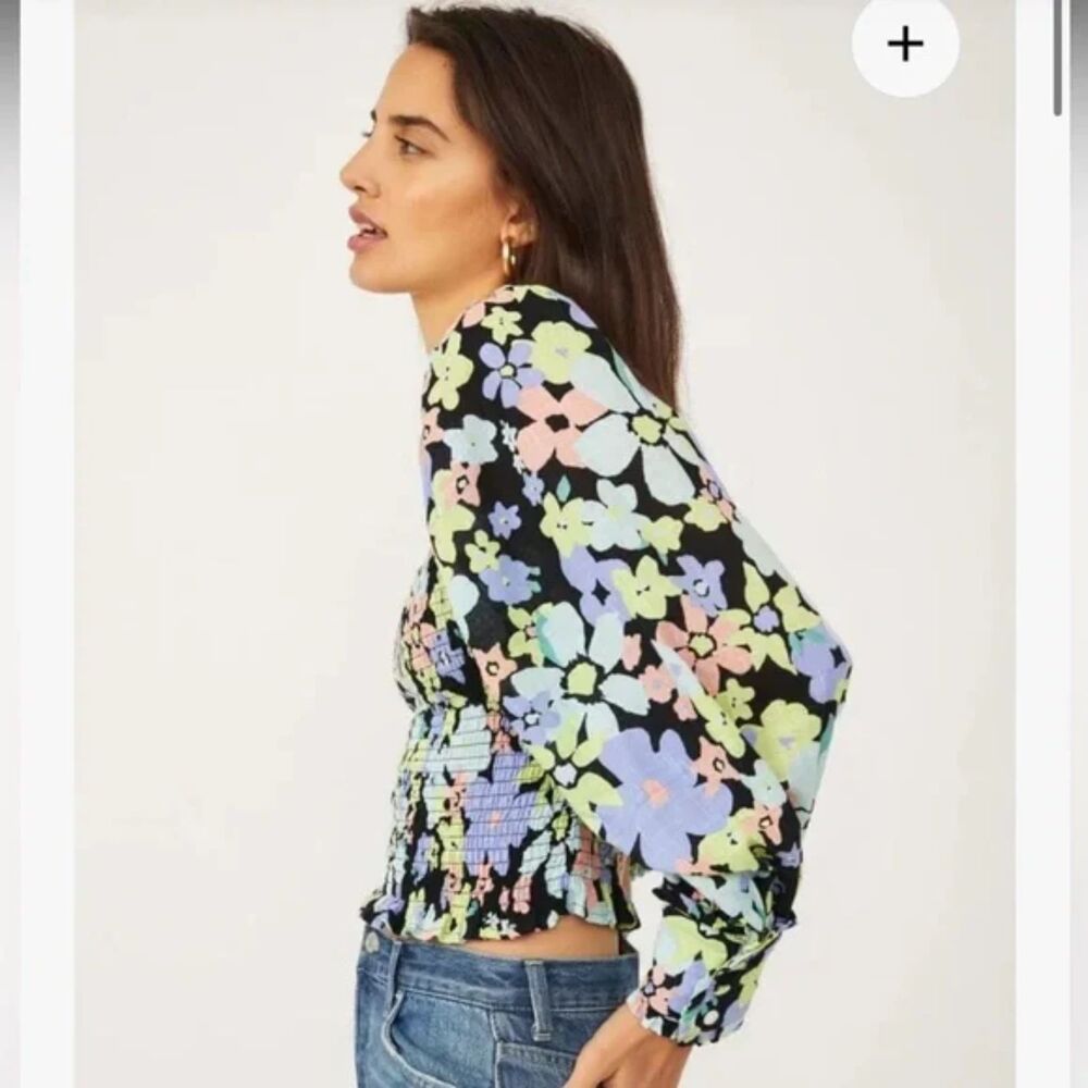 Free People | Ariana Floral Puff Sleeve Smocked Crop Size Medium - Picture 2 of 13